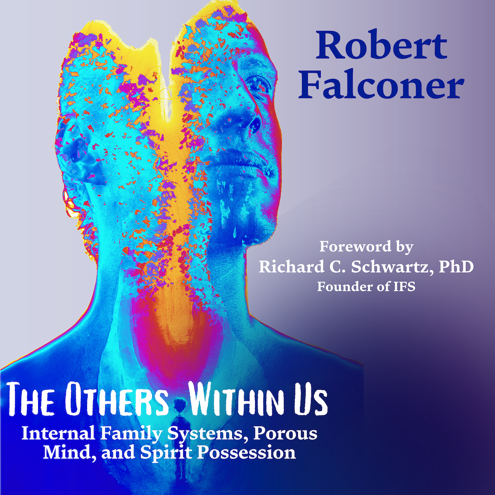 Audiobook Cover Image - The Others Within Us. Image of a man's head and neck, in vivid color, with a small boy standing as if within the man.